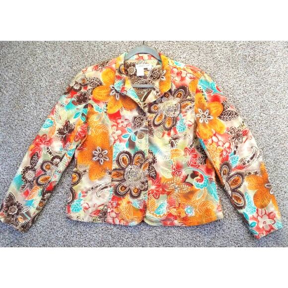 Coldwater Creek Linen Blend Floral Cropped Blazer Size petite Med - Picture 1 of 12